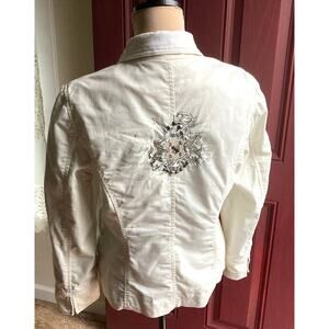 Blue Willi's Life Jacket Women M Cream Studs Embroidered Coat of Arms Style Back